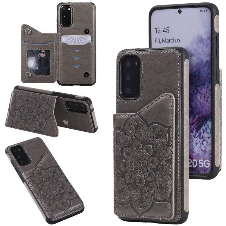 For Samsung Galaxy S20 Flower Embossing Pattern Shockproof Protective Case with Holder & Card Slots & Photo Frame