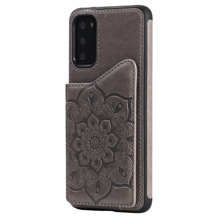 For Samsung Galaxy S20 Flower Embossing Pattern Shockproof Protective Case with Holder & Card Slots & Photo Frame