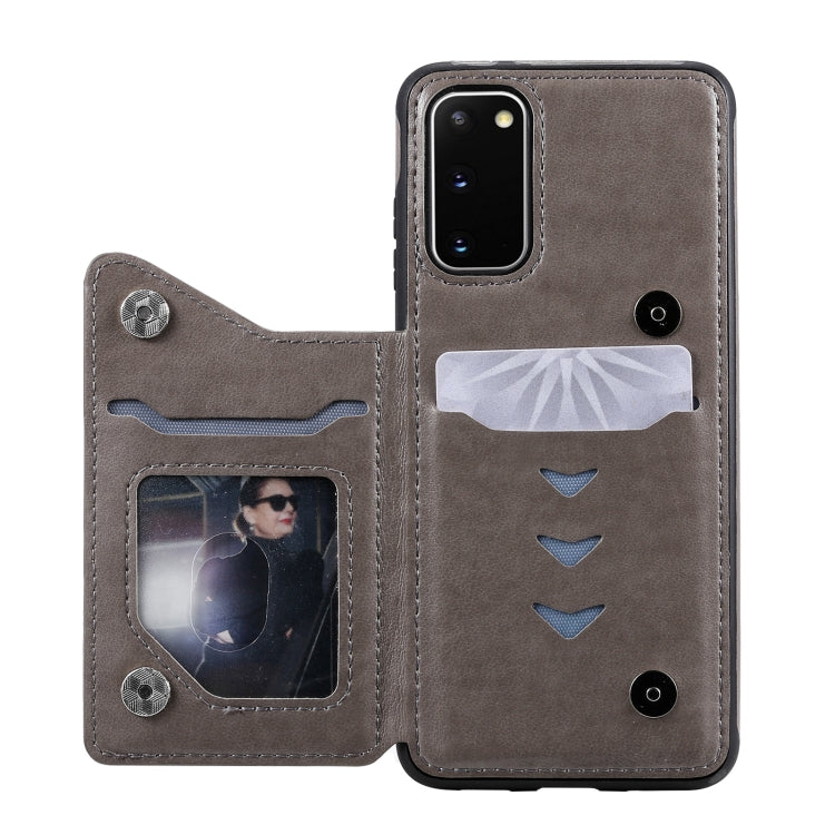For Samsung Galaxy S20 Flower Embossing Pattern Shockproof Protective Case with Holder & Card Slots & Photo Frame