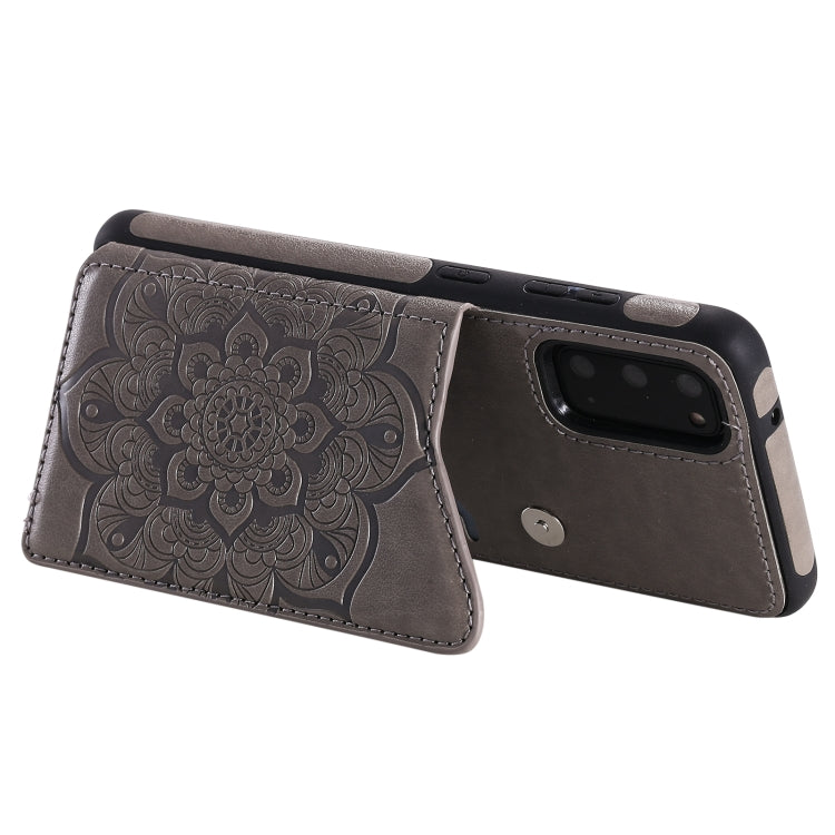 For Samsung Galaxy S20 Flower Embossing Pattern Shockproof Protective Case with Holder & Card Slots & Photo Frame