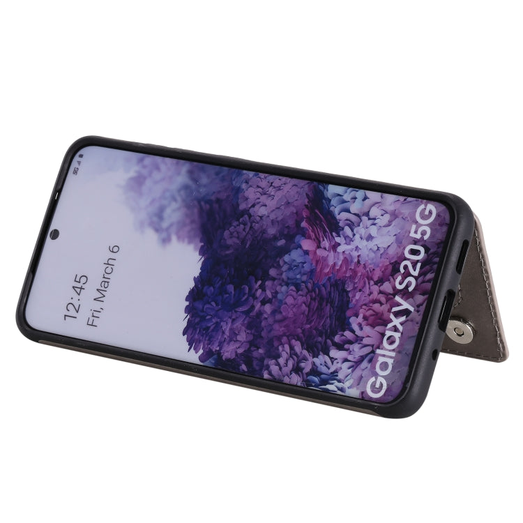 For Samsung Galaxy S20 Flower Embossing Pattern Shockproof Protective Case with Holder & Card Slots & Photo Frame