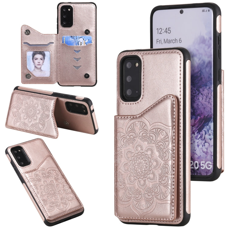 For Samsung Galaxy S20 Flower Embossing Pattern Shockproof Protective Case with Holder & Card Slots & Photo Frame