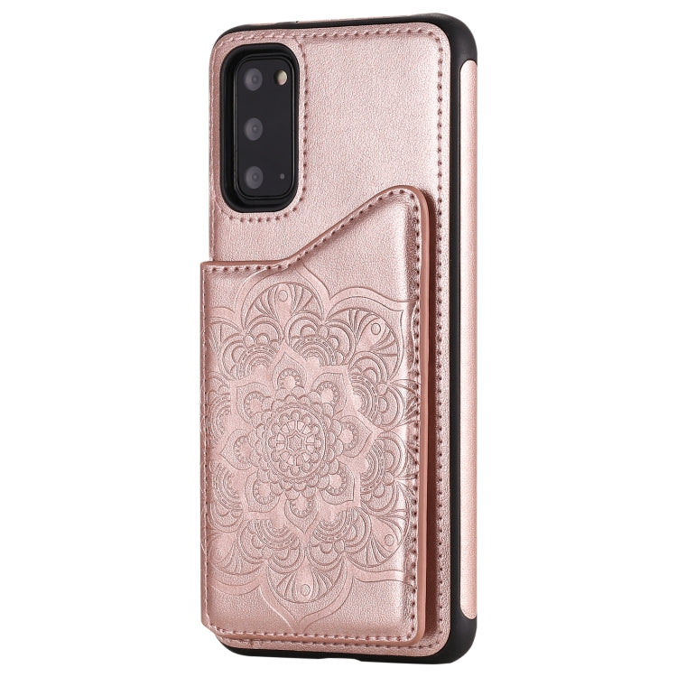 For Samsung Galaxy S20 Flower Embossing Pattern Shockproof Protective Case with Holder & Card Slots & Photo Frame