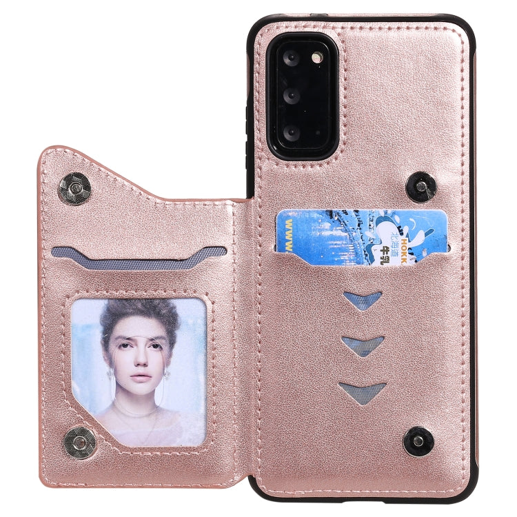 For Samsung Galaxy S20 Flower Embossing Pattern Shockproof Protective Case with Holder & Card Slots & Photo Frame