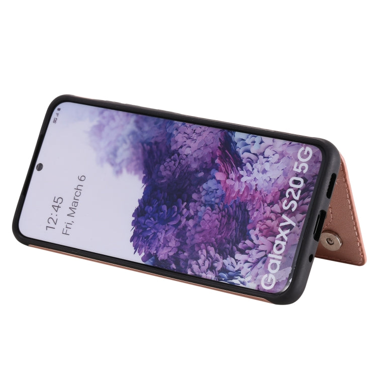 For Samsung Galaxy S20 Flower Embossing Pattern Shockproof Protective Case with Holder & Card Slots & Photo Frame