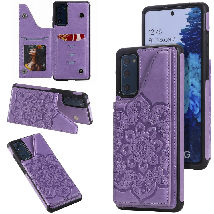 For Samsung Galaxy S20 FE 5G Flower Embossing Pattern Shockproof Protective Case with Holder & Card Slots & Photo Frame