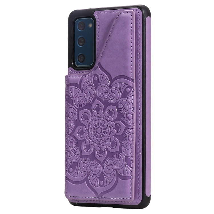 For Samsung Galaxy S20 FE 5G Flower Embossing Pattern Shockproof Protective Case with Holder & Card Slots & Photo Frame