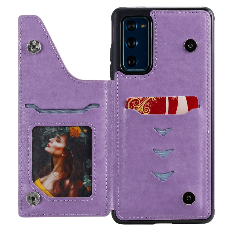 For Samsung Galaxy S20 FE 5G Flower Embossing Pattern Shockproof Protective Case with Holder & Card Slots & Photo Frame