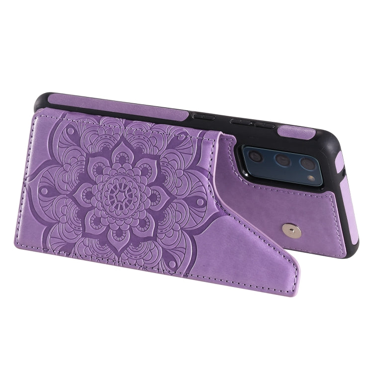For Samsung Galaxy S20 FE 5G Flower Embossing Pattern Shockproof Protective Case with Holder & Card Slots & Photo Frame