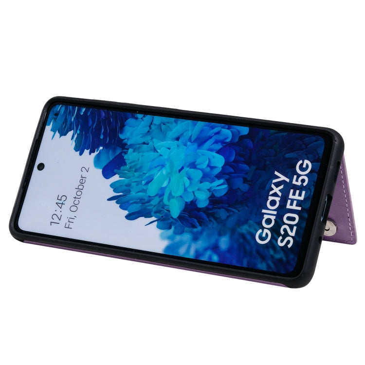 For Samsung Galaxy S20 FE 5G Flower Embossing Pattern Shockproof Protective Case with Holder & Card Slots & Photo Frame