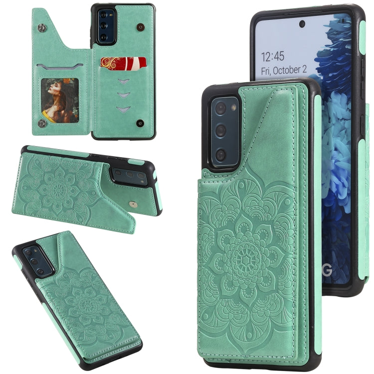 For Samsung Galaxy S20 FE 5G Flower Embossing Pattern Shockproof Protective Case with Holder & Card Slots & Photo Frame