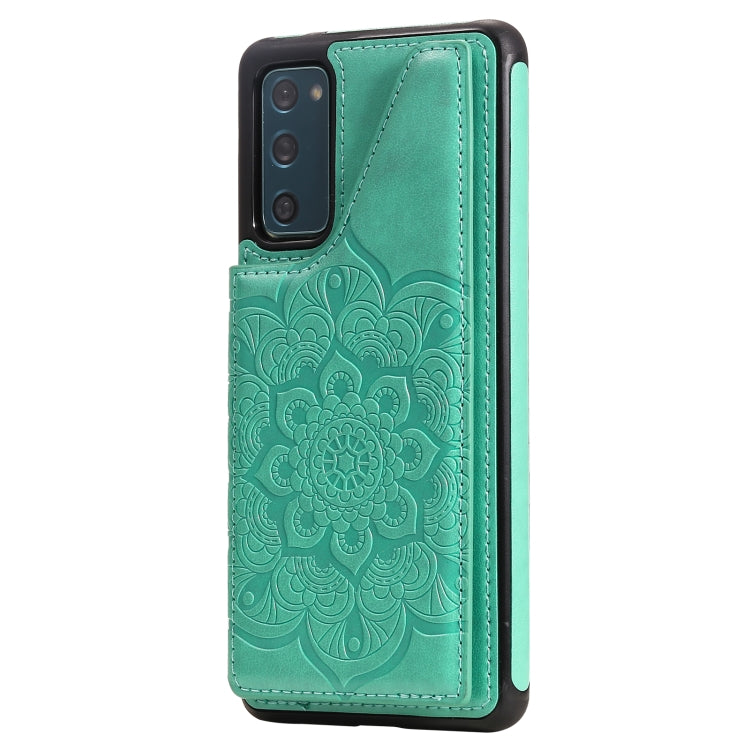 For Samsung Galaxy S20 FE 5G Flower Embossing Pattern Shockproof Protective Case with Holder & Card Slots & Photo Frame