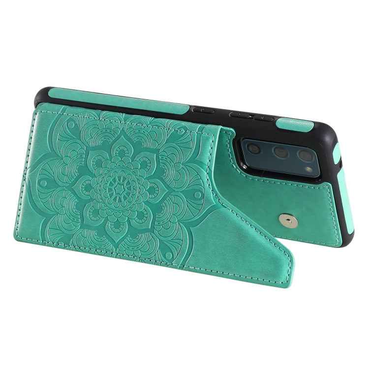 For Samsung Galaxy S20 FE 5G Flower Embossing Pattern Shockproof Protective Case with Holder & Card Slots & Photo Frame