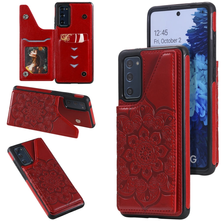 For Samsung Galaxy S20 FE 5G Flower Embossing Pattern Shockproof Protective Case with Holder & Card Slots & Photo Frame