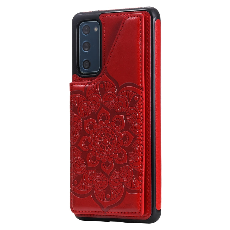 For Samsung Galaxy S20 FE 5G Flower Embossing Pattern Shockproof Protective Case with Holder & Card Slots & Photo Frame