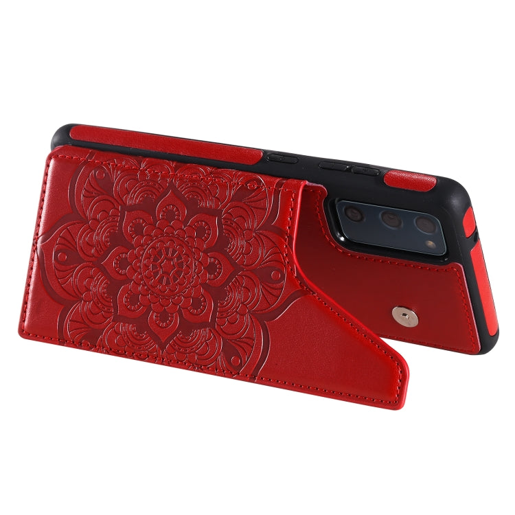 For Samsung Galaxy S20 FE 5G Flower Embossing Pattern Shockproof Protective Case with Holder & Card Slots & Photo Frame