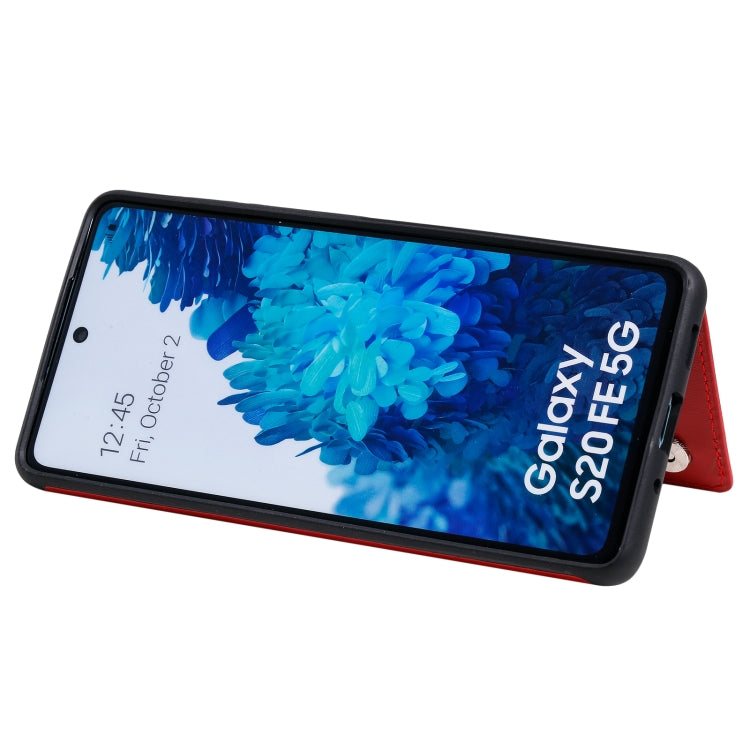 For Samsung Galaxy S20 FE 5G Flower Embossing Pattern Shockproof Protective Case with Holder & Card Slots & Photo Frame
