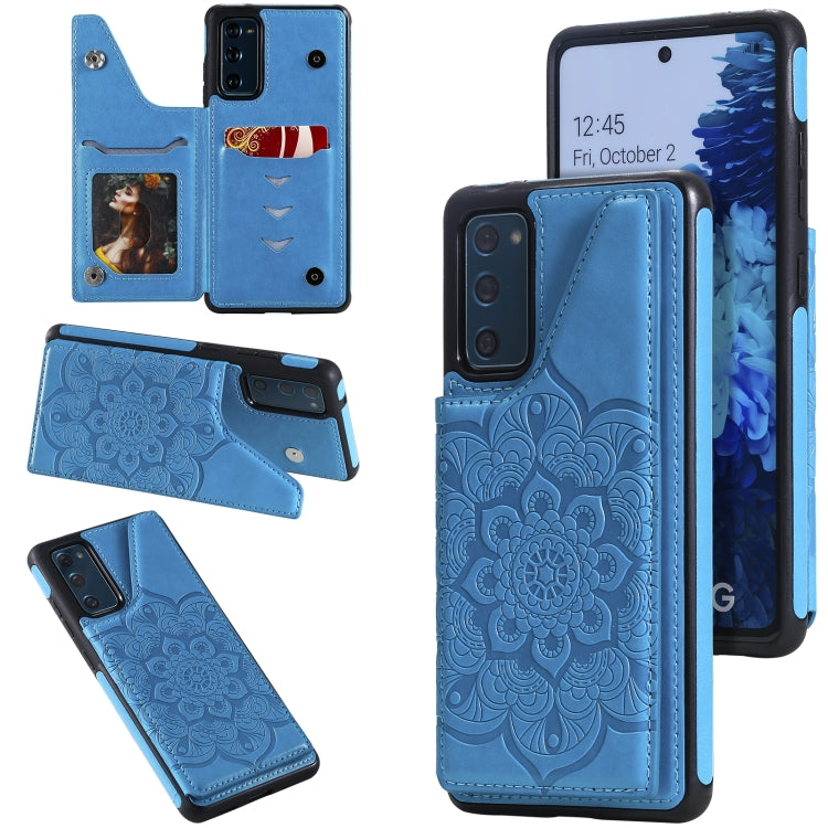 For Samsung Galaxy S20 FE 5G Flower Embossing Pattern Shockproof Protective Case with Holder & Card Slots & Photo Frame