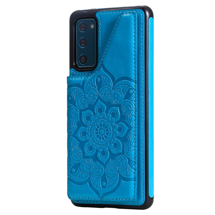 For Samsung Galaxy S20 FE 5G Flower Embossing Pattern Shockproof Protective Case with Holder & Card Slots & Photo Frame