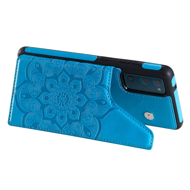 For Samsung Galaxy S20 FE 5G Flower Embossing Pattern Shockproof Protective Case with Holder & Card Slots & Photo Frame