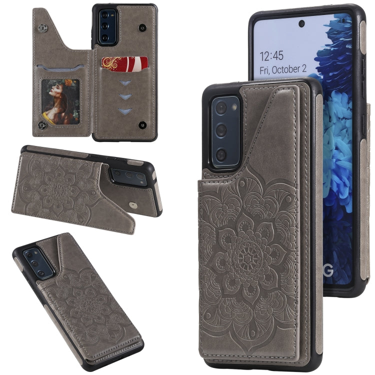 For Samsung Galaxy S20 FE 5G Flower Embossing Pattern Shockproof Protective Case with Holder & Card Slots & Photo Frame