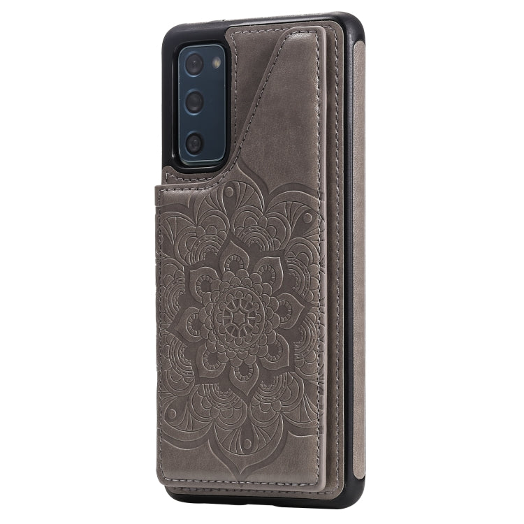 For Samsung Galaxy S20 FE 5G Flower Embossing Pattern Shockproof Protective Case with Holder & Card Slots & Photo Frame