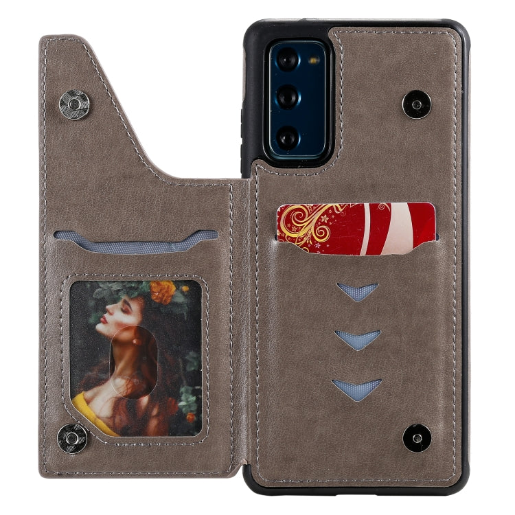 For Samsung Galaxy S20 FE 5G Flower Embossing Pattern Shockproof Protective Case with Holder & Card Slots & Photo Frame