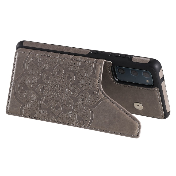 For Samsung Galaxy S20 FE 5G Flower Embossing Pattern Shockproof Protective Case with Holder & Card Slots & Photo Frame