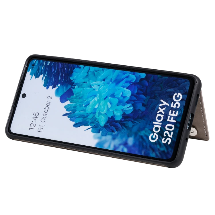For Samsung Galaxy S20 FE 5G Flower Embossing Pattern Shockproof Protective Case with Holder & Card Slots & Photo Frame