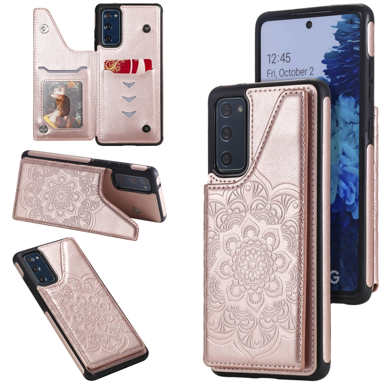For Samsung Galaxy S20 FE 5G Flower Embossing Pattern Shockproof Protective Case with Holder & Card Slots & Photo Frame