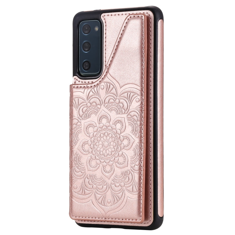 For Samsung Galaxy S20 FE 5G Flower Embossing Pattern Shockproof Protective Case with Holder & Card Slots & Photo Frame
