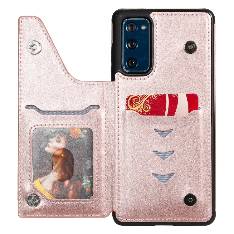 For Samsung Galaxy S20 FE 5G Flower Embossing Pattern Shockproof Protective Case with Holder & Card Slots & Photo Frame