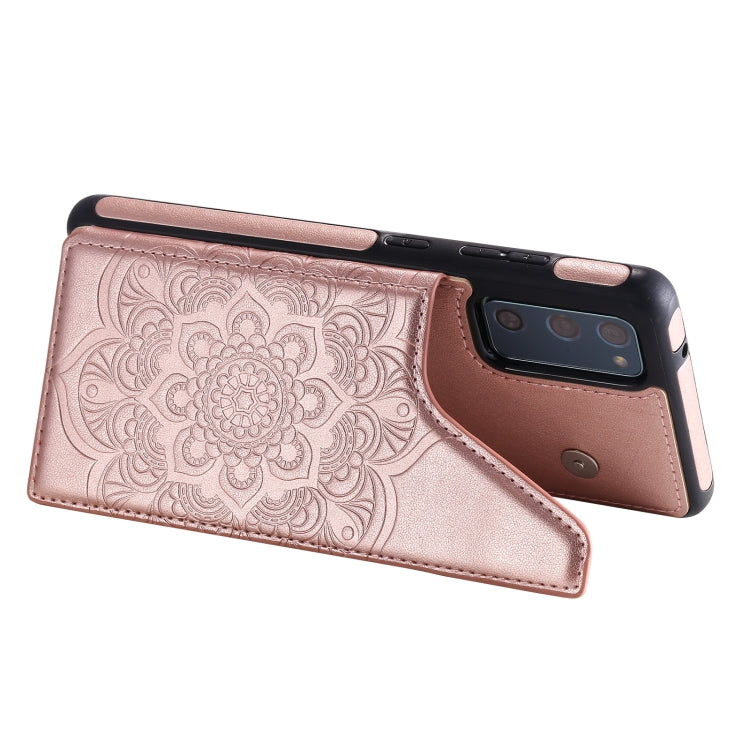 For Samsung Galaxy S20 FE 5G Flower Embossing Pattern Shockproof Protective Case with Holder & Card Slots & Photo Frame