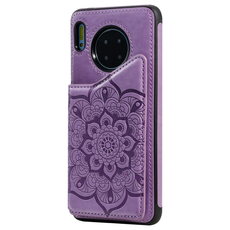 For Huawei Mate 30 Flower Embossing Pattern Shockproof Protective Case with Holder & Card Slots & Photo Frame