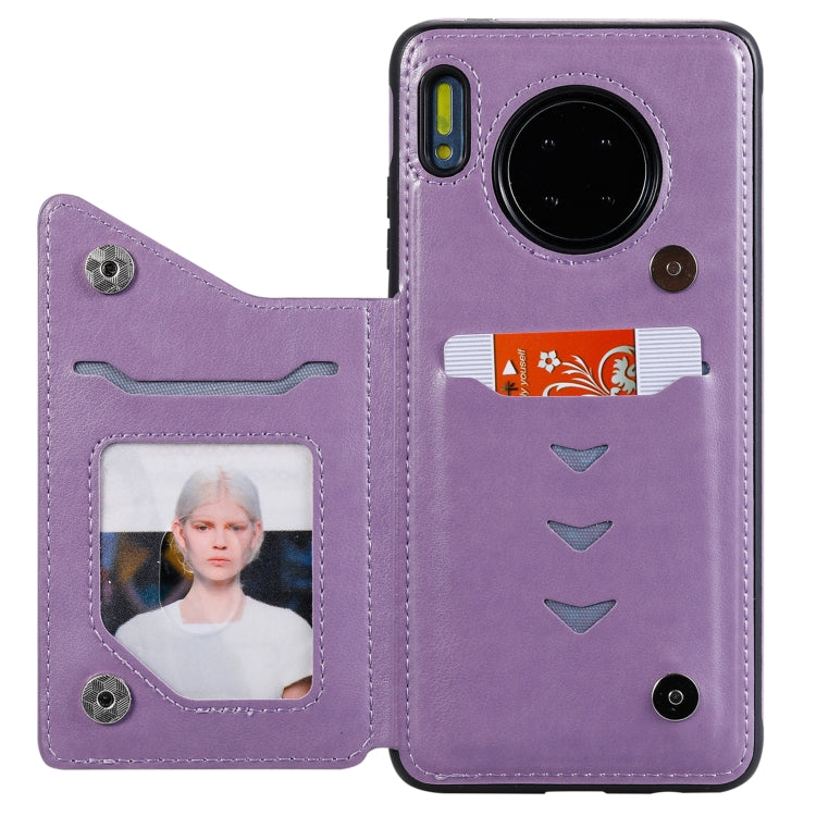 For Huawei Mate 30 Flower Embossing Pattern Shockproof Protective Case with Holder & Card Slots & Photo Frame