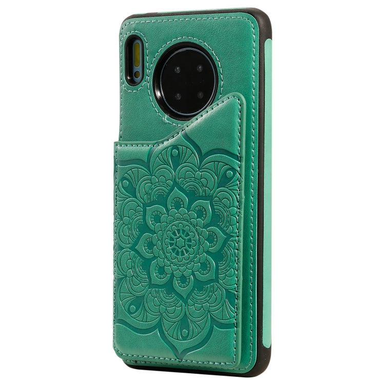 For Huawei Mate 30 Flower Embossing Pattern Shockproof Protective Case with Holder & Card Slots & Photo Frame