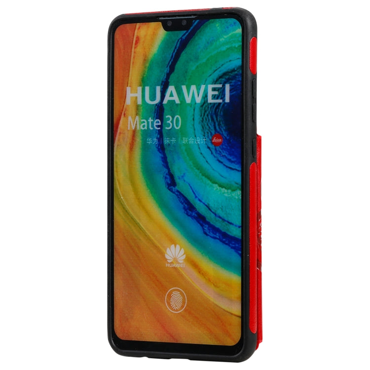 For Huawei Mate 30 Flower Embossing Pattern Shockproof Protective Case with Holder & Card Slots & Photo Frame