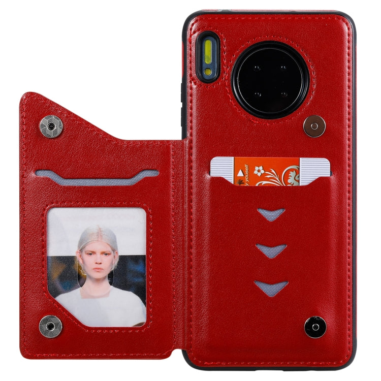 For Huawei Mate 30 Flower Embossing Pattern Shockproof Protective Case with Holder & Card Slots & Photo Frame