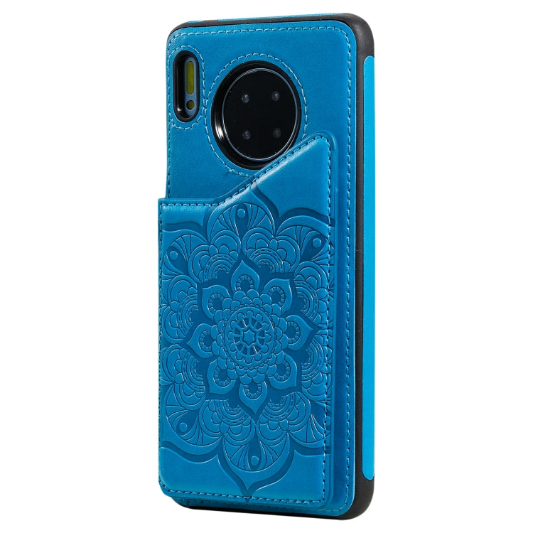 For Huawei Mate 30 Flower Embossing Pattern Shockproof Protective Case with Holder & Card Slots & Photo Frame