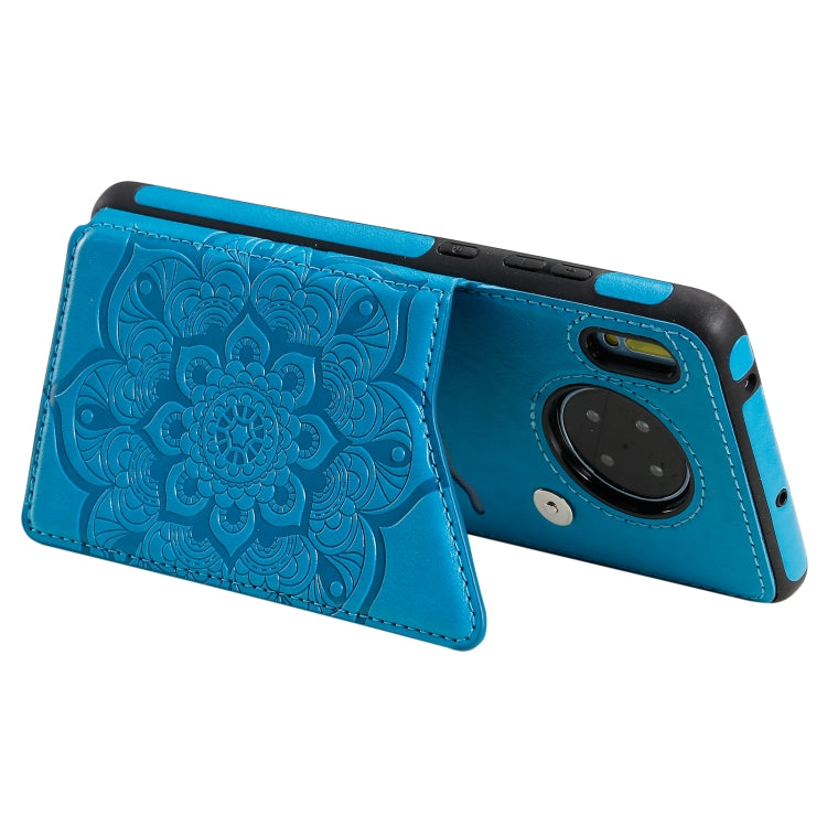 For Huawei Mate 30 Flower Embossing Pattern Shockproof Protective Case with Holder & Card Slots & Photo Frame