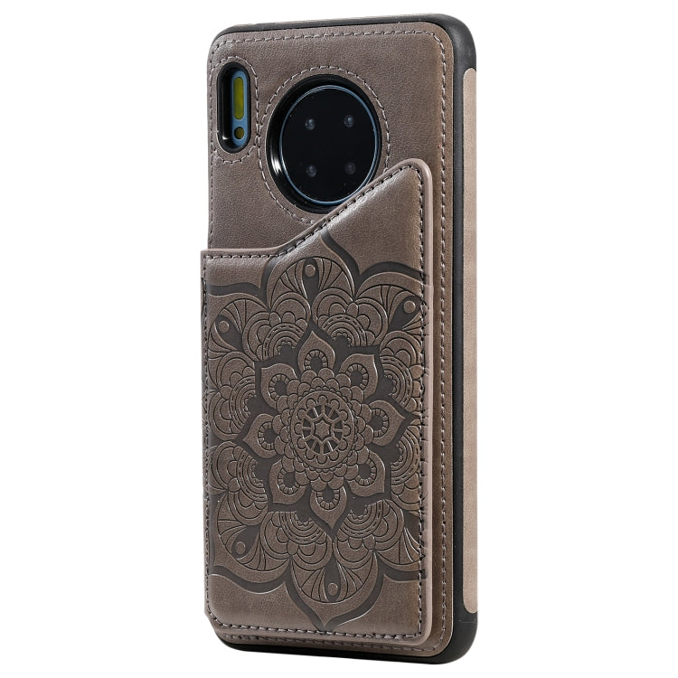 For Huawei Mate 30 Flower Embossing Pattern Shockproof Protective Case with Holder & Card Slots & Photo Frame