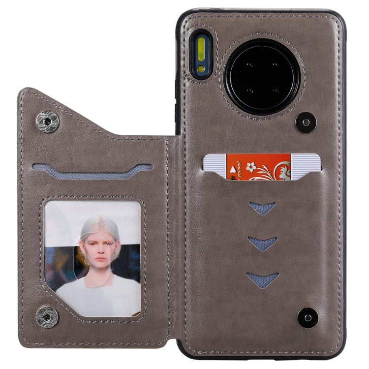 For Huawei Mate 30 Flower Embossing Pattern Shockproof Protective Case with Holder & Card Slots & Photo Frame