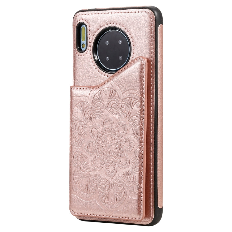 For Huawei Mate 30 Flower Embossing Pattern Shockproof Protective Case with Holder & Card Slots & Photo Frame