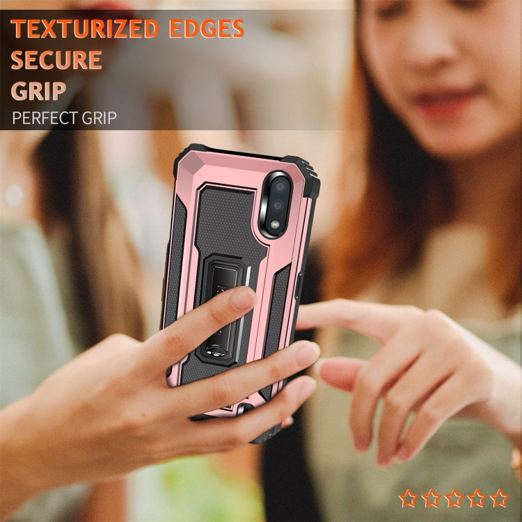 For Samsung Galaxy A01 (US Version) Knight Jazz PC+TPU Shockproof Protective Case with Foldable Holder