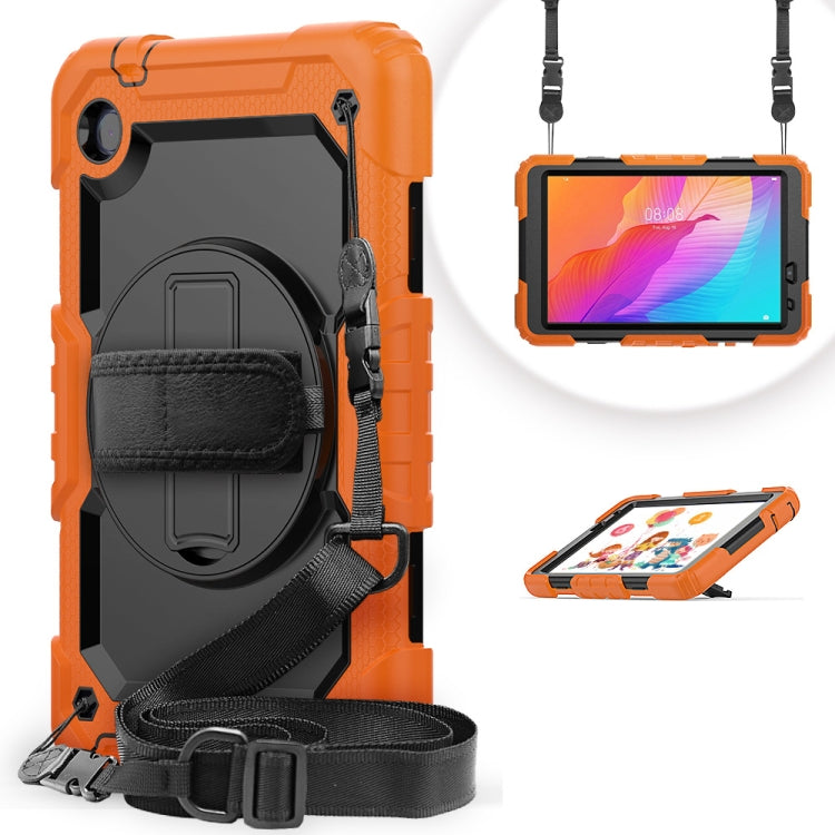 For Huawei MatePad T8 Shockproof Colorful Silicone + PC Protective Case with Holder & Shoulder Strap & Hand Strap