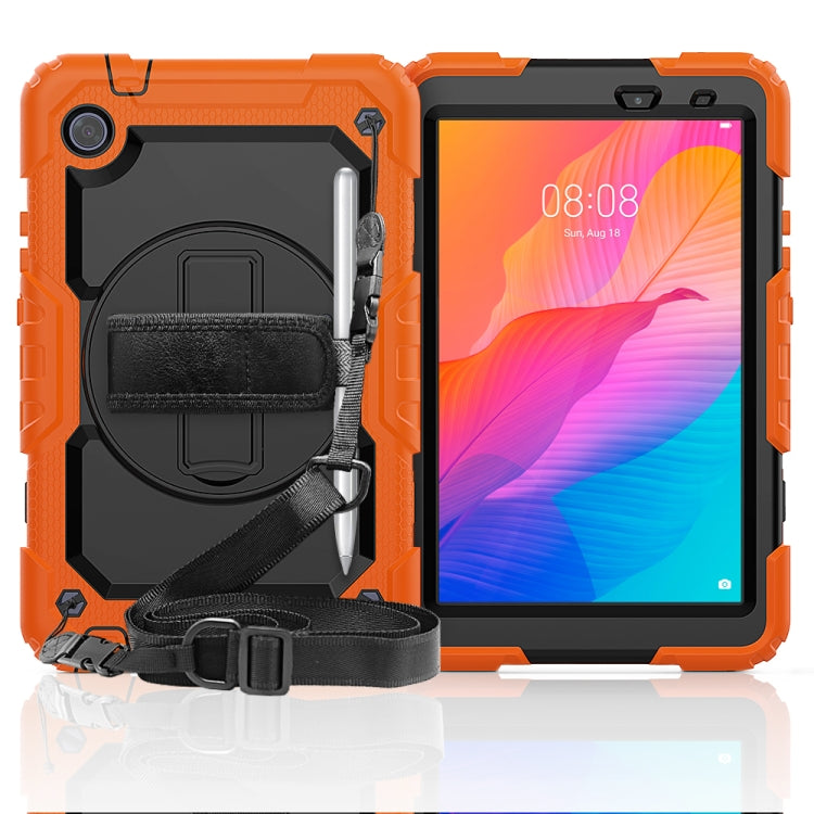 For Huawei MatePad T8 Shockproof Colorful Silicone + PC Protective Case with Holder & Shoulder Strap & Hand Strap