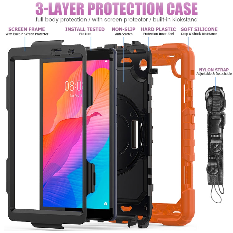 For Huawei MatePad T8 Shockproof Colorful Silicone + PC Protective Case with Holder & Shoulder Strap & Hand Strap