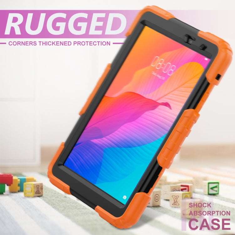 For Huawei MatePad T8 Shockproof Colorful Silicone + PC Protective Case with Holder & Shoulder Strap & Hand Strap