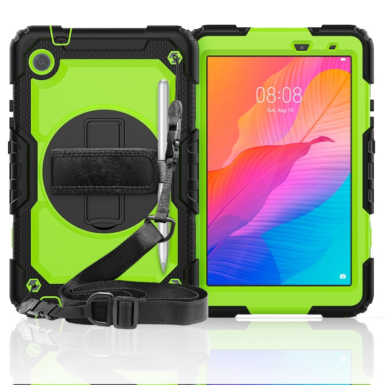 For Huawei MatePad T8 Shockproof Colorful Silicone + PC Protective Case with Holder & Shoulder Strap & Hand Strap