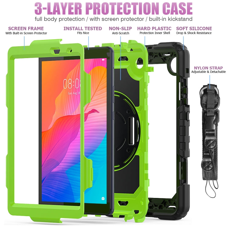 For Huawei MatePad T8 Shockproof Colorful Silicone + PC Protective Case with Holder & Shoulder Strap & Hand Strap
